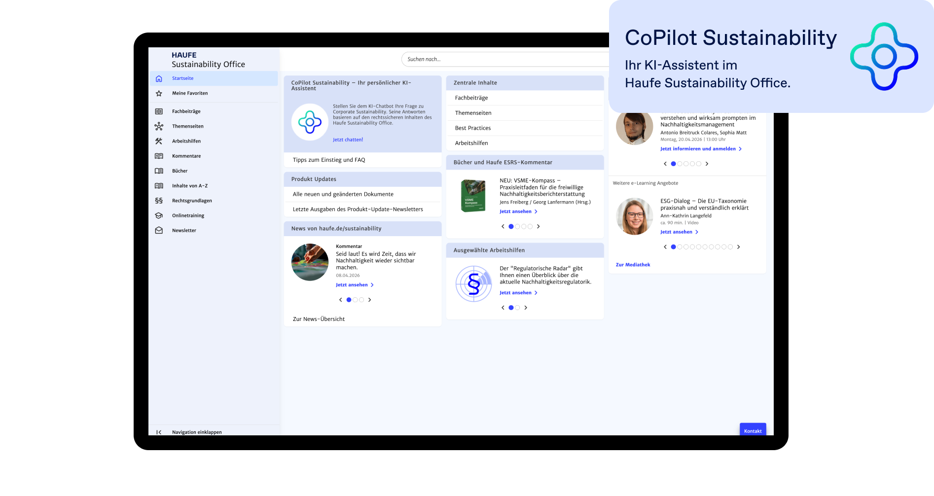 Haufe Sustainability Office - Die topaktuelle, umfassende & KI-unterstützte Fachdatenbank für ein effektives Nachhaltigkeitsmanagement