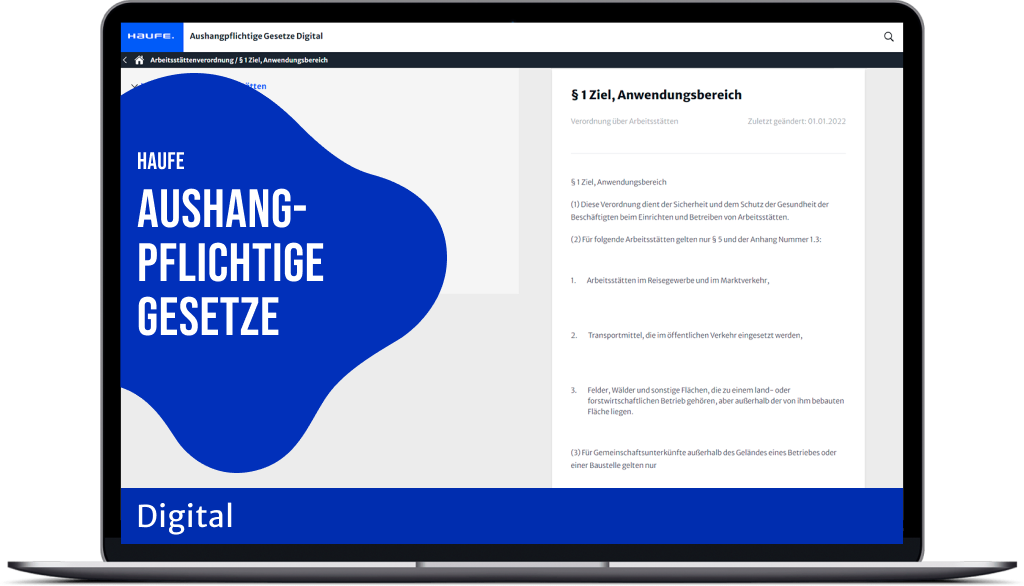 Aushangpflichtige Gesetze Digital - Alle wichtigen Arbeitsschutzvorschriften als dauerhaft aktuelle Online-Version. Effizient, nachhaltig, rechtssicher.