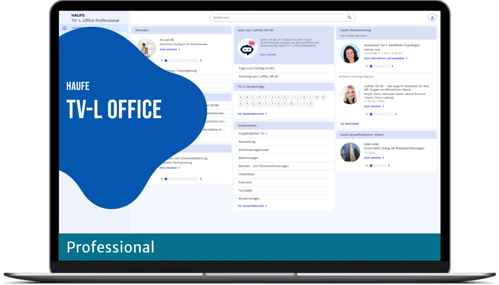 Haufe TV-L Office Professional - Ihre erweiterte HR-Software für die Länder mit Online-Seminaren.