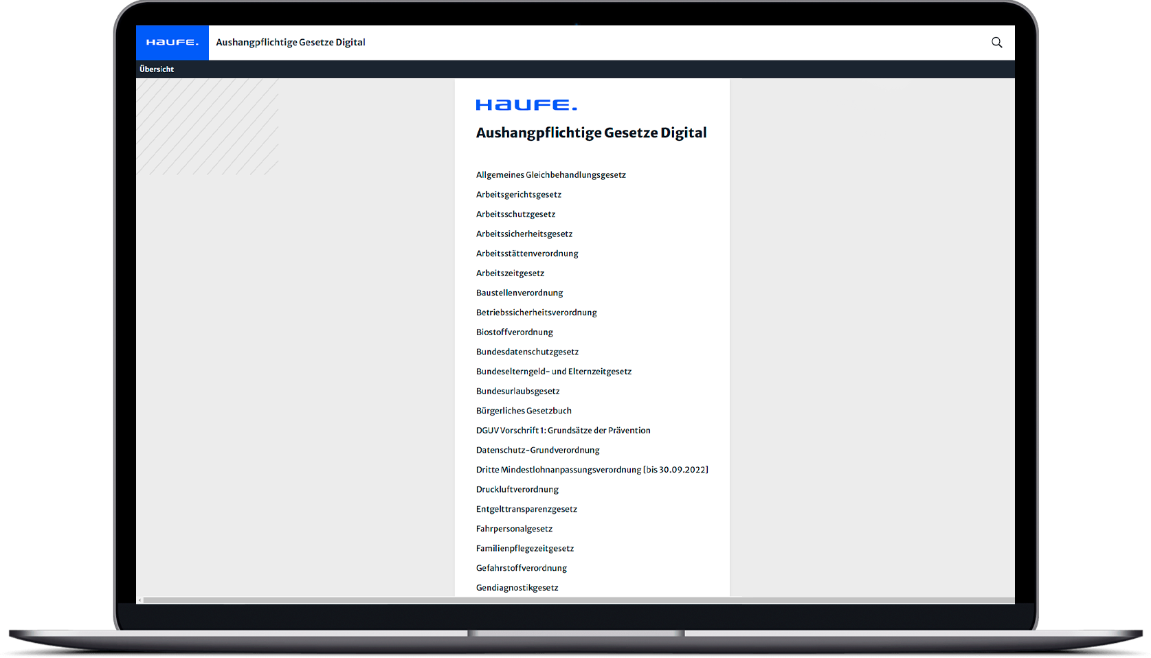 Aushangpflichtige Gesetze Digital - Alle wichtigen Arbeitsschutzvorschriften als dauerhaft aktuelle Online-Version.  Effizient, nachhaltig, rechtssicher.